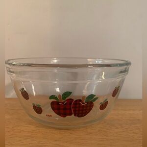 Vintage Anchor Ovenware Plaid Apples Clear Glass Mixing Bowl 1.5Qt